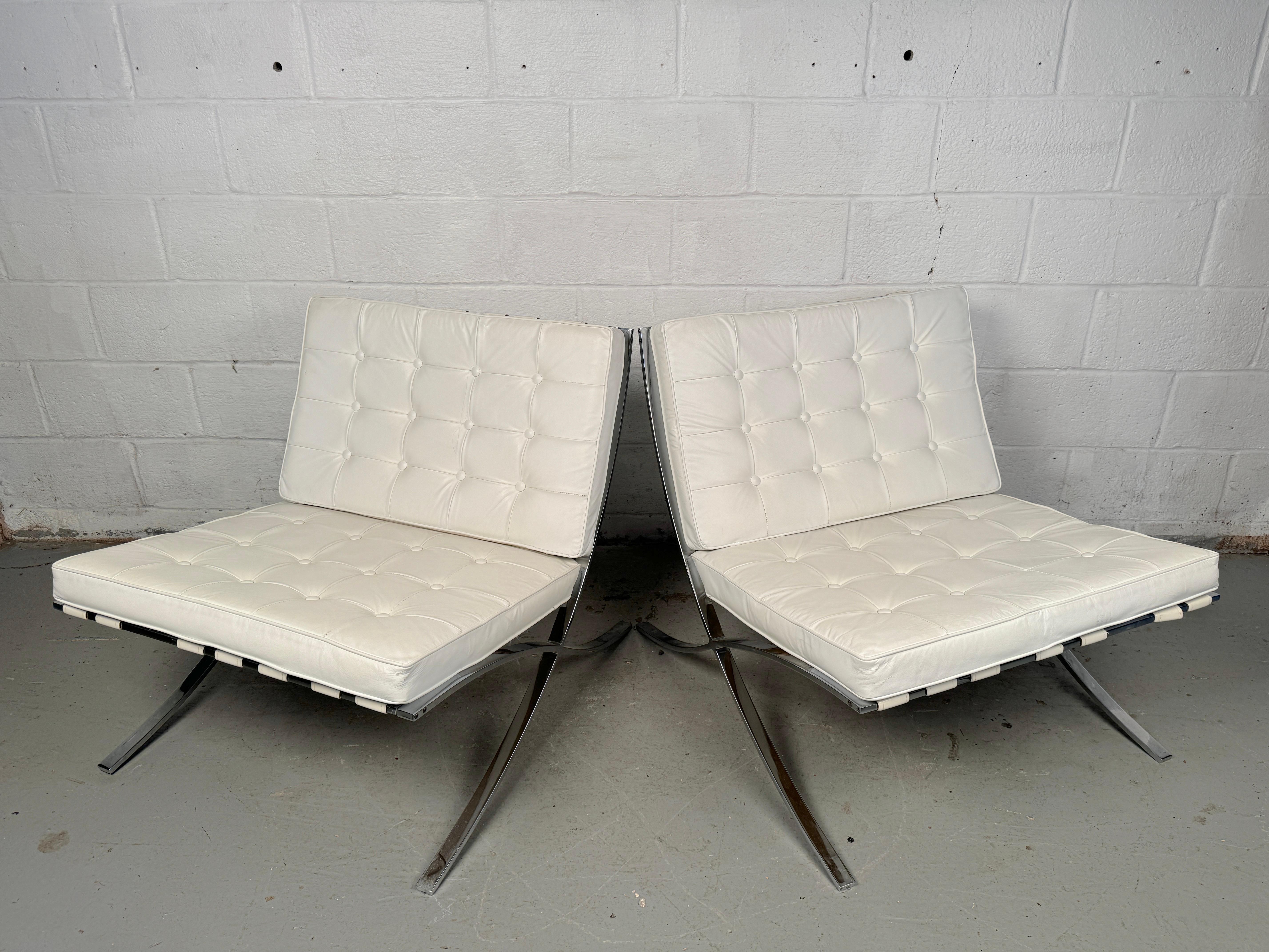 Inspired by the legendary Mies van der Rohe, these Vintage Barcelona Style Chairs are a celebration of modernist design and enduring elegance. With their sleek chrome frames and expertly upholstered cushions, these chairs effortlessly blend