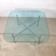 Vintage Barcelona-Style Coffee Table, Chrome X-Base & Thick Glass