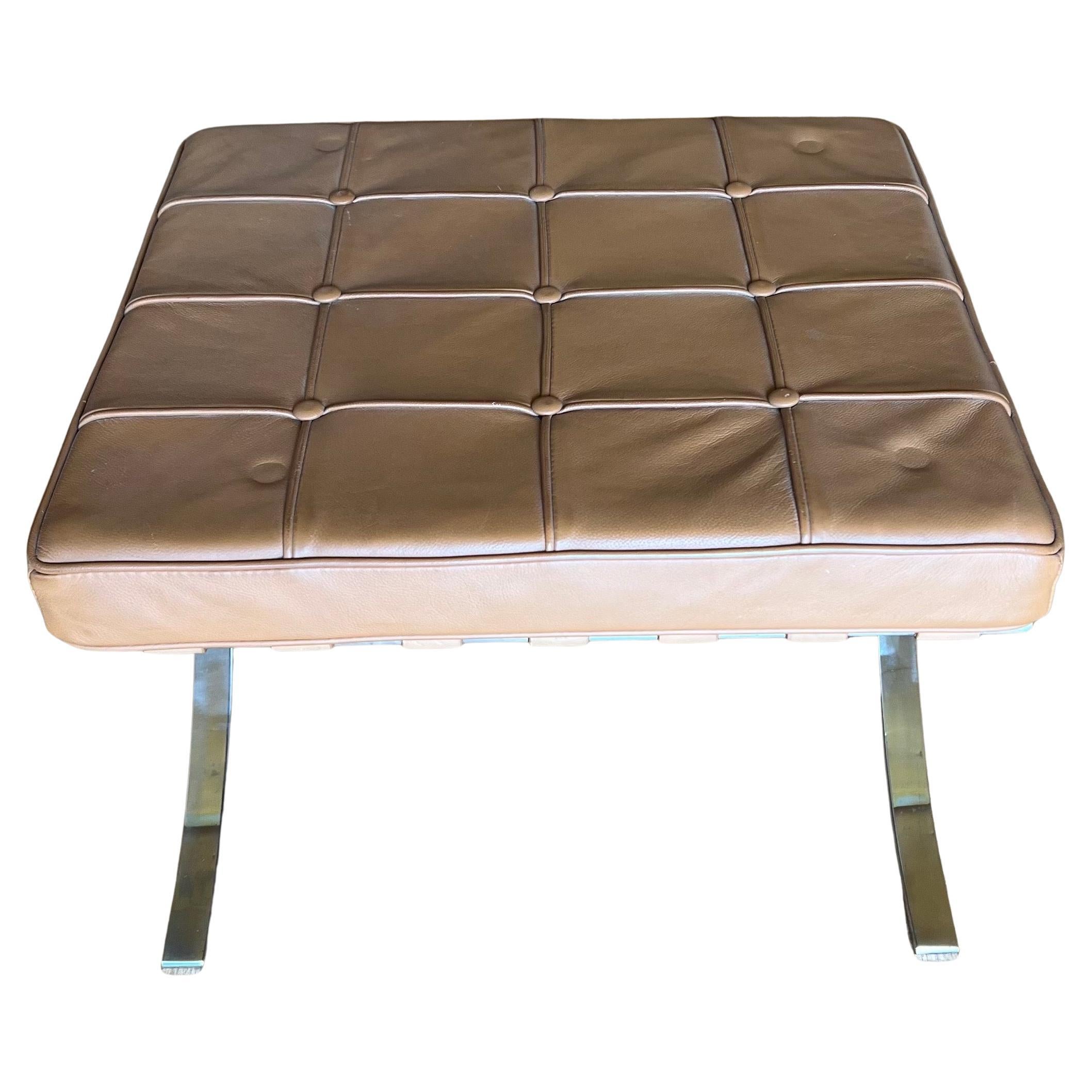 Italian Vintage Barcelona Style Stool / Ottoman in Leather & Chrome
