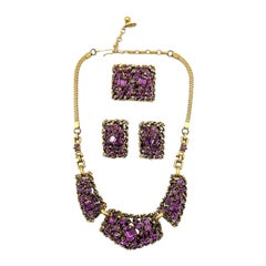 Parure vintage Barclay 'Jewelers of India' en cristal d'améthyste années 1950