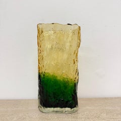 Vintage bark glass vase yellow and green , 1970’s