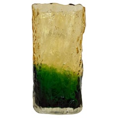 Vintage bark glass vase yellow and green , 1970’s