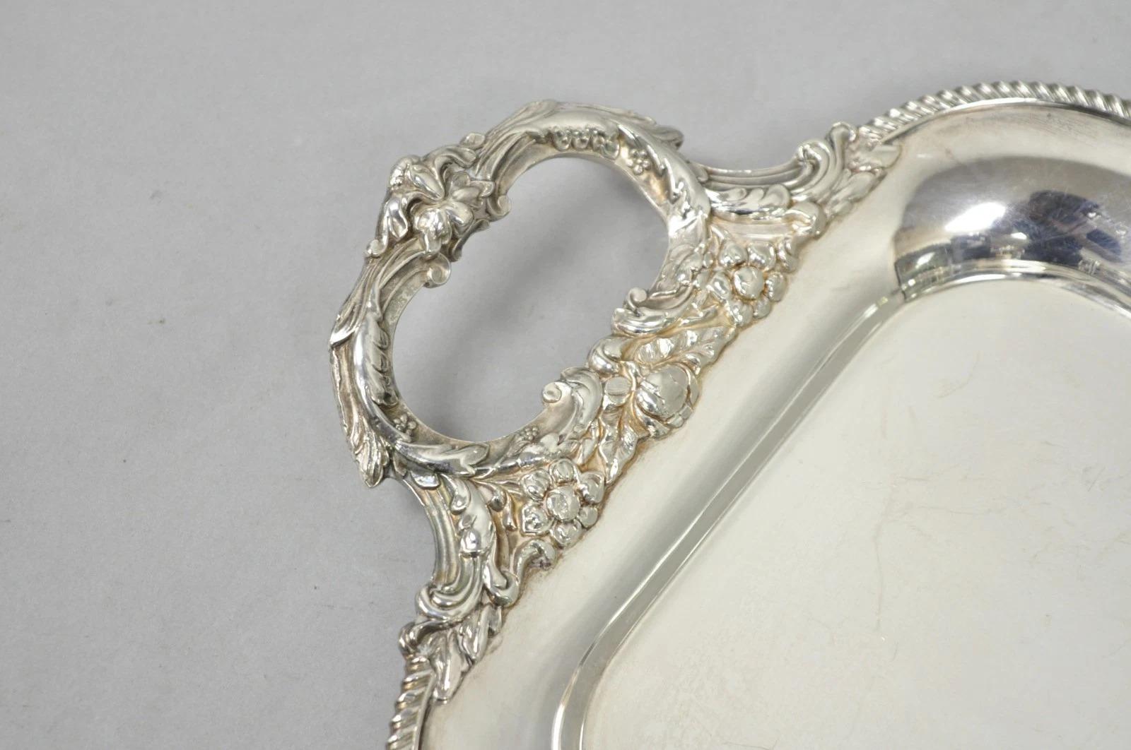 Victorien Vintage Ellis Barker English Regency Narrow Silver Plated Serving Dish Bar Tray en vente
