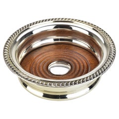 Vintage Barker & Ellis Silver Plated Wine Bottle Coaster with Wood Base, England