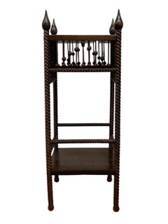 Vintage Barley Twist Wood Plant Stand / Side Table with Turned Spindle Gallery.