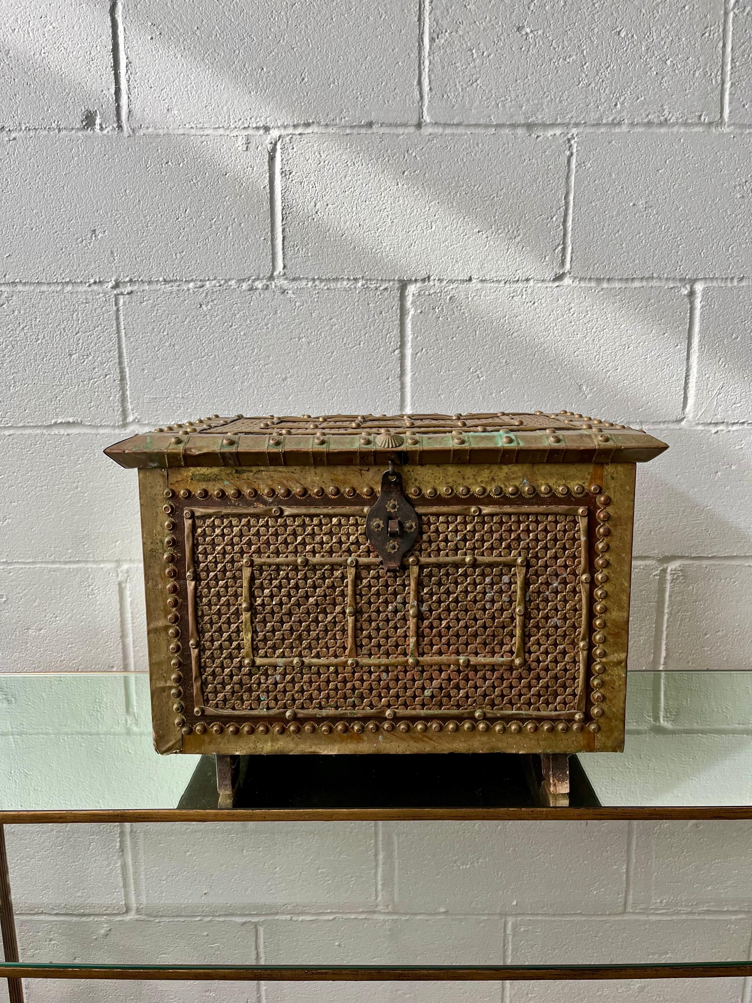 Spectacular example of a brass coal or tinder box. Detail all over makes this a perfect piece for design and function. Nicely aged wooden interior.
Curbside to NYC/Philly $300