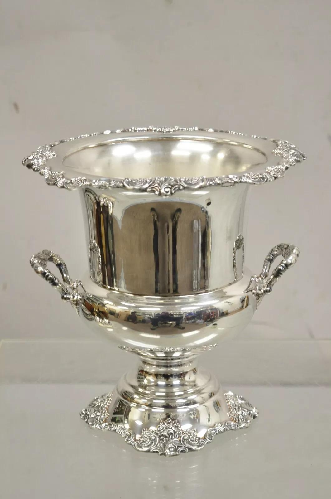 Vintage Baroque by Wallace 243 Silver Plated Champagne Chiller Wine Ice Bucket. Circa Late 20th Century. Measurements: 10.5