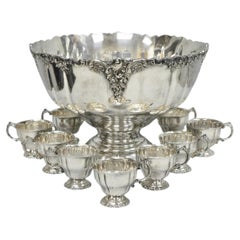 Vintage Baroque by Wallace 252 & 253 Silver Plated Punch Bowl Set w/ 10 Cups