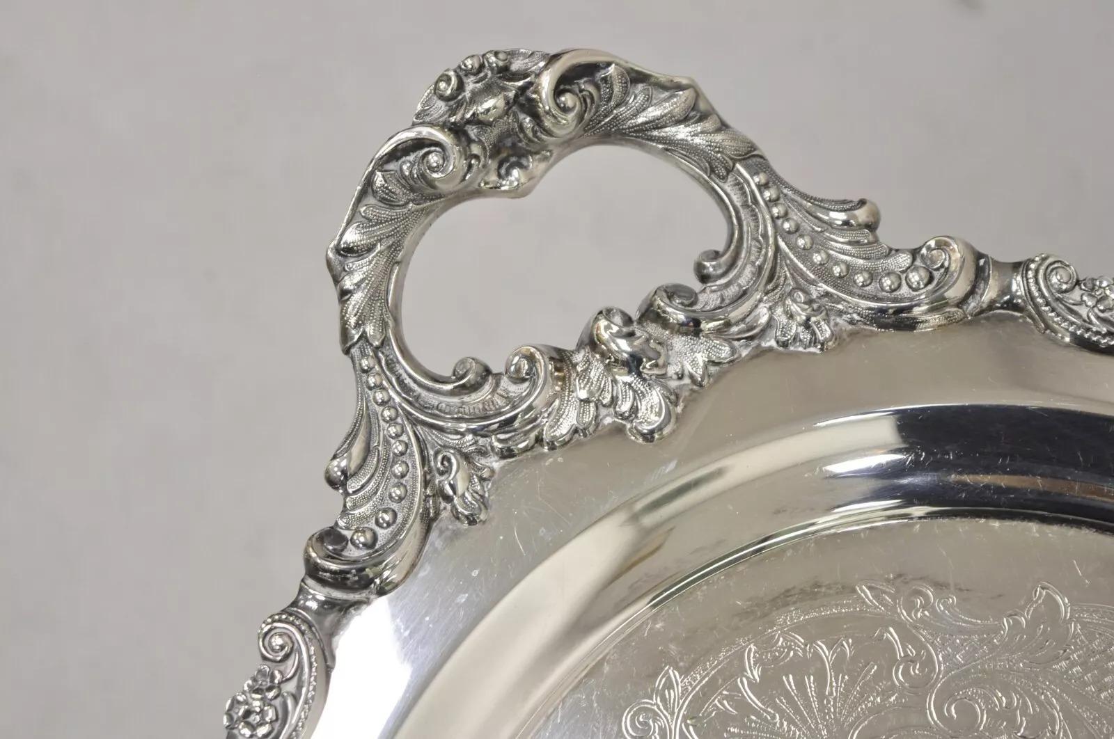 Vintage Baroque by Wallace 294F Oval Silver Plated Serving Platter Tray For Sale 5