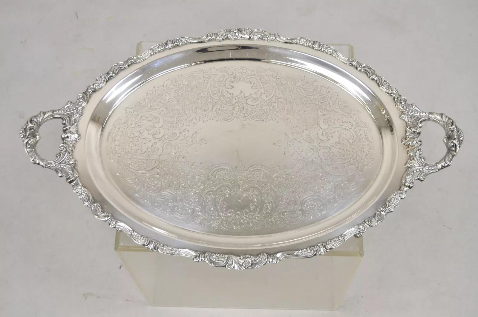 Vintage Baroque by Wallace 294F Oval Silver Plated Serving Platter Tray For Sale 6