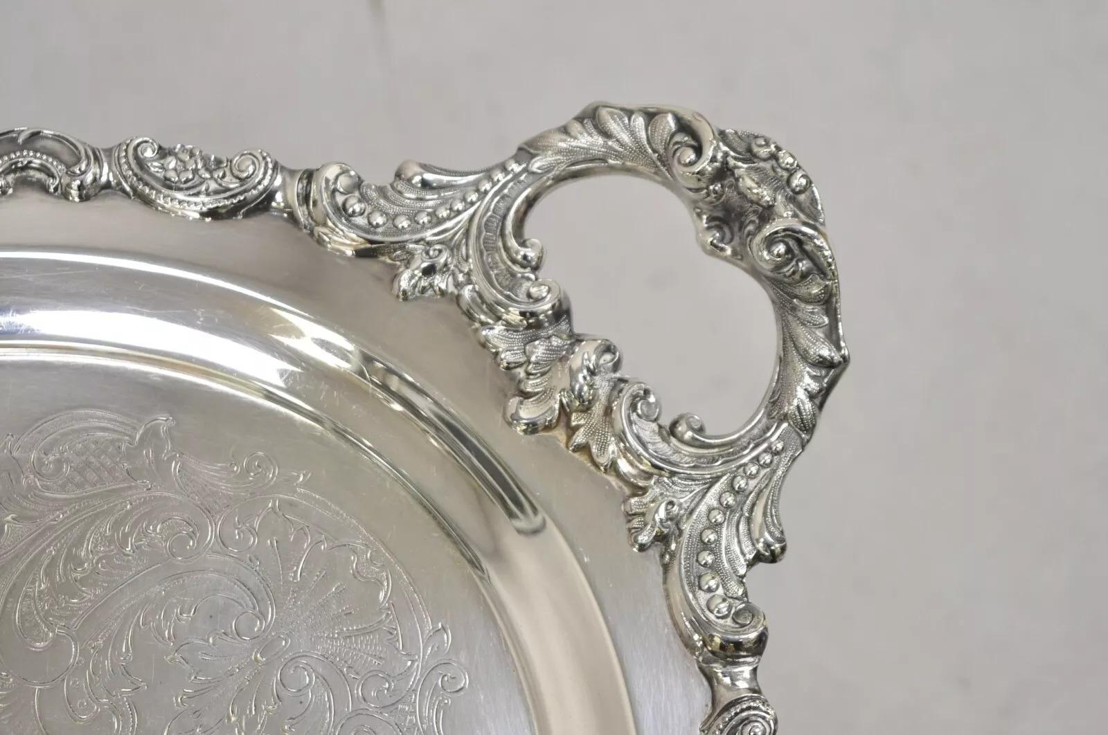 Victorian Vintage Baroque by Wallace 294F Oval Silver Plated Serving Platter Tray For Sale