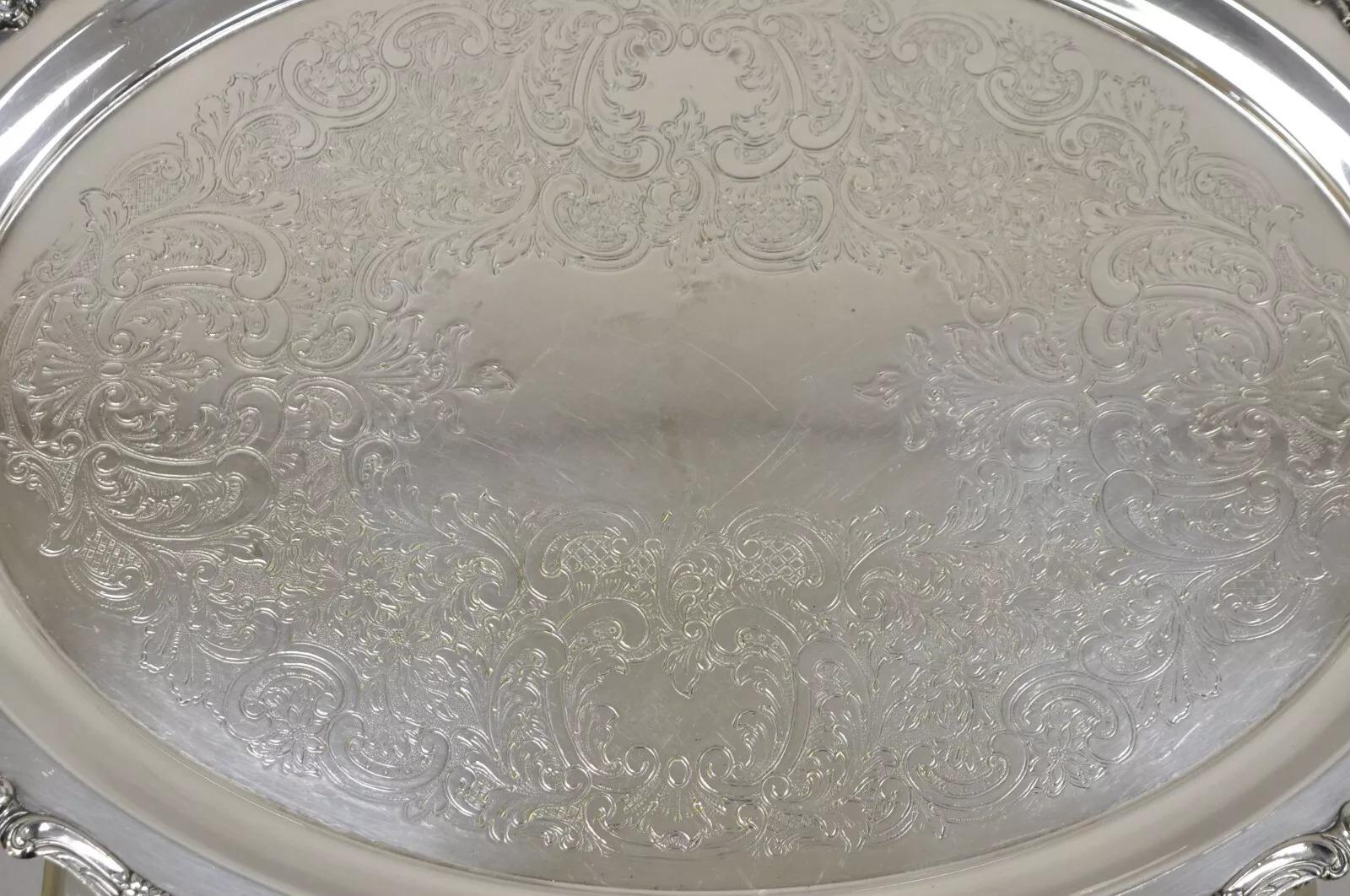 Unknown Vintage Baroque by Wallace 294F Oval Silver Plated Serving Platter Tray For Sale