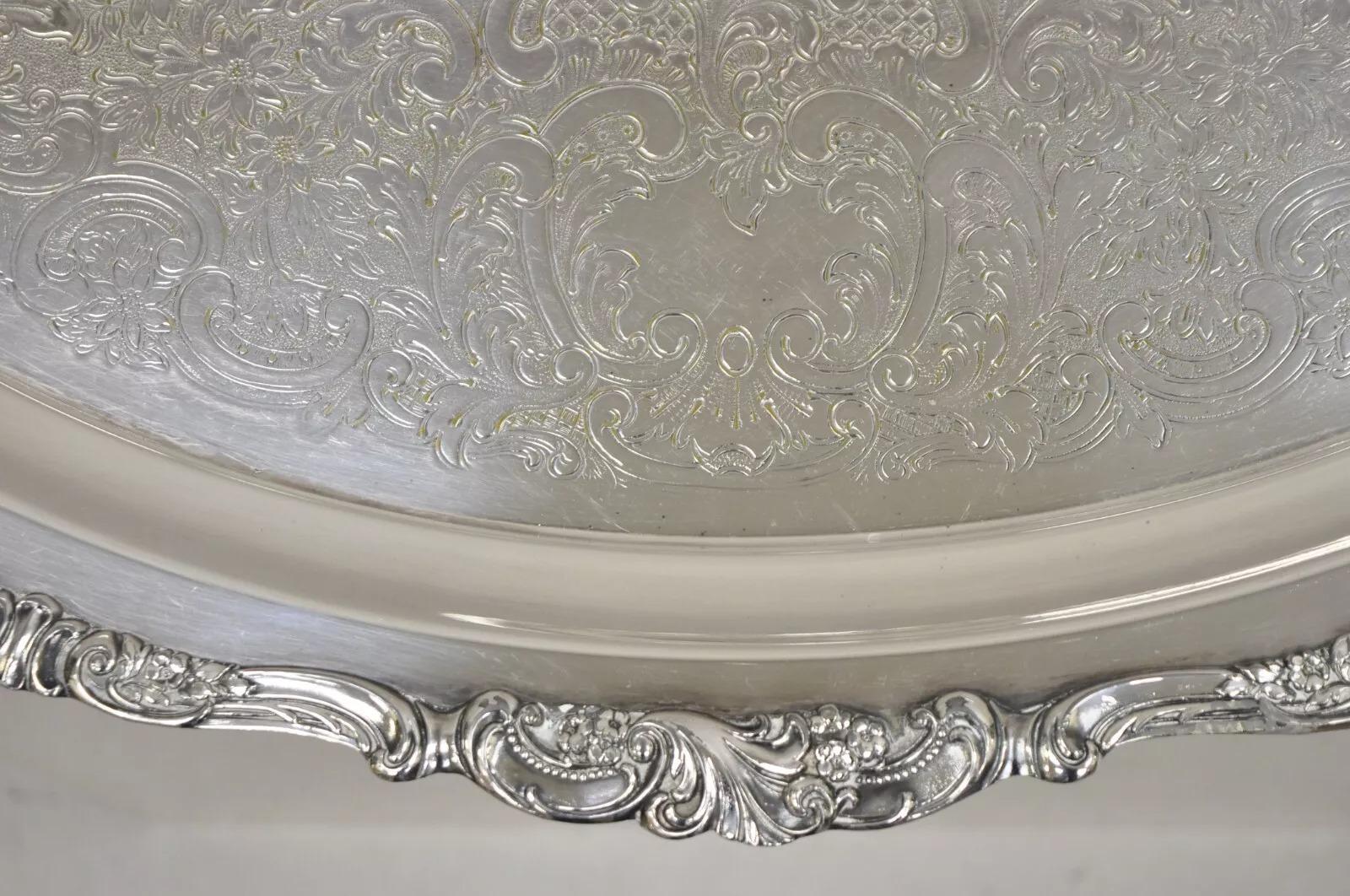 Vintage Baroque by Wallace 294F Oval Silver Plated Serving Platter Tray In Good Condition For Sale In Philadelphia, PA