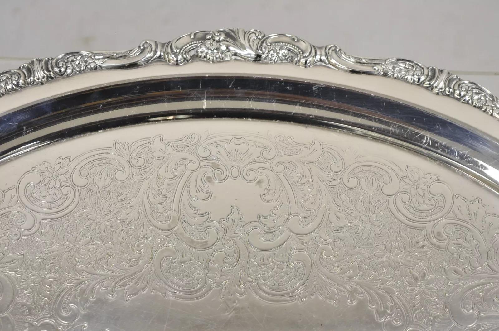 Vintage Baroque by Wallace 294F Oval Silver Plated Serving Platter Tray For Sale 2
