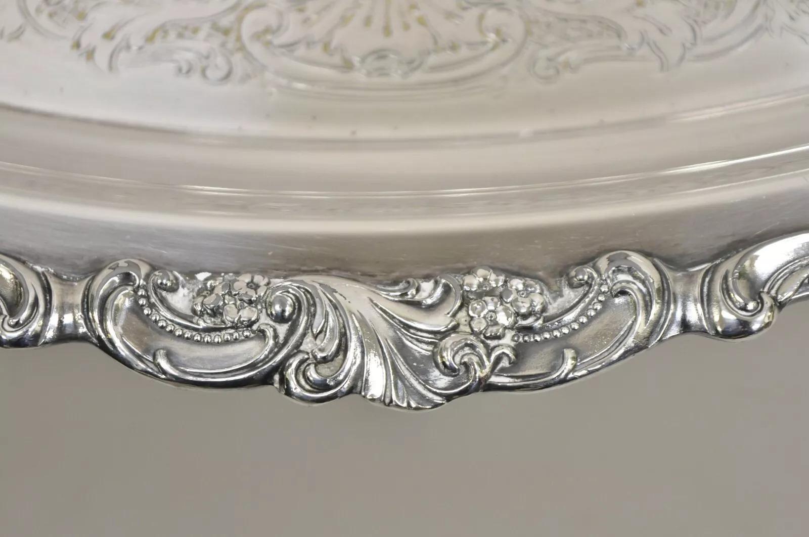 Vintage Baroque by Wallace 294F Oval Silver Plated Serving Platter Tray For Sale 3