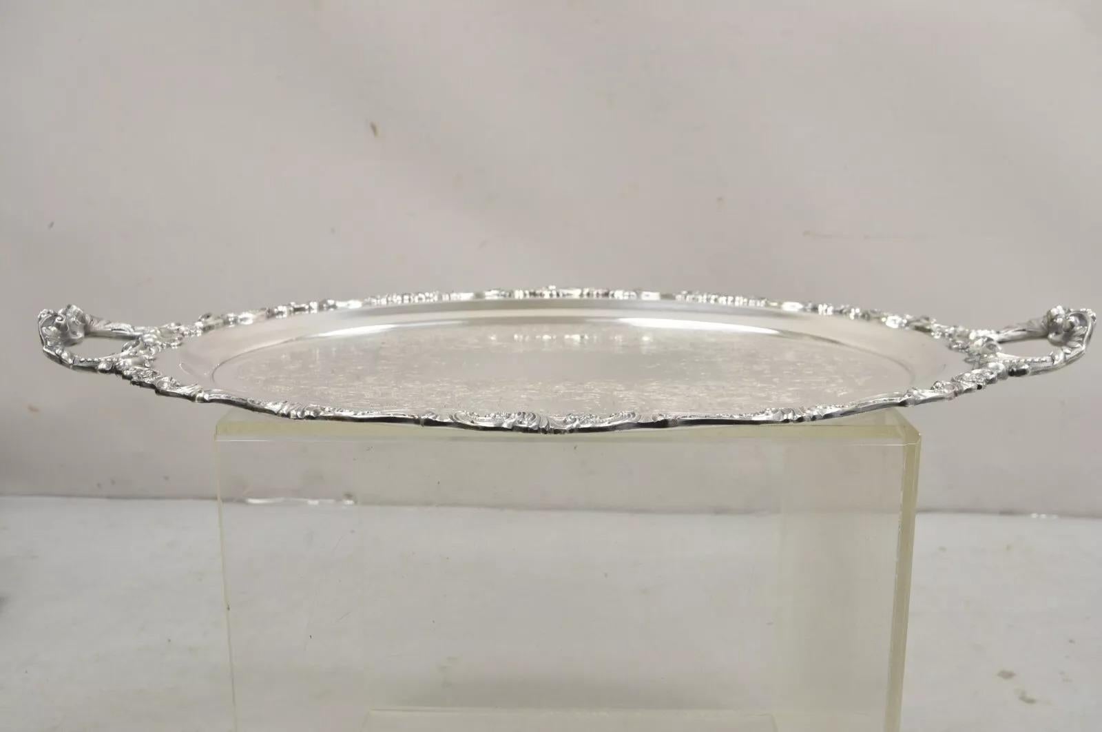 Vintage Baroque by Wallace Oval Silver Plated Victorian Serving Platter Tray For Sale 6