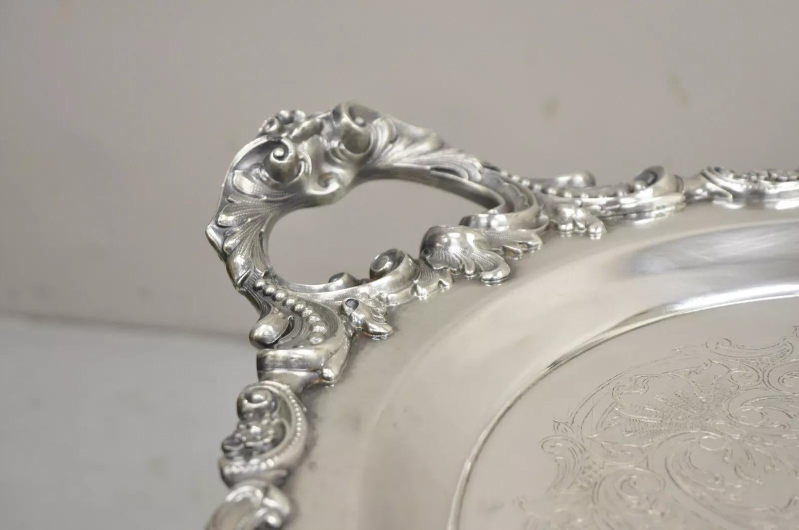 Vintage Baroque by Wallace Oval Silver Plated Victorian Serving Platter Tray For Sale 7