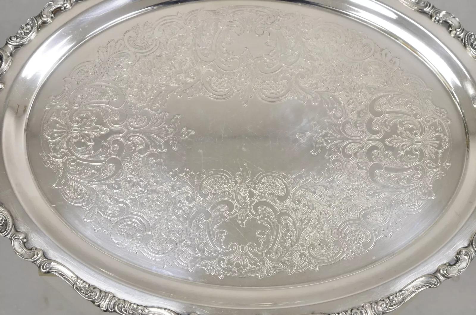 20th Century Vintage Baroque by Wallace Oval Silver Plated Victorian Serving Platter Tray For Sale