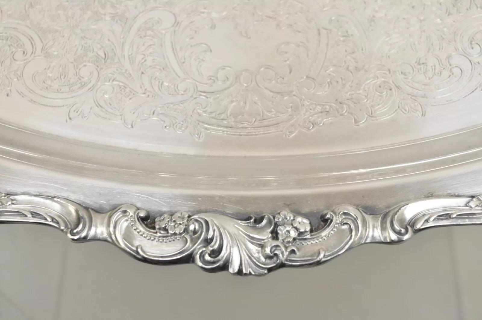 Vintage Baroque by Wallace Oval Silver Plated Victorian Serving Platter Tray For Sale 1