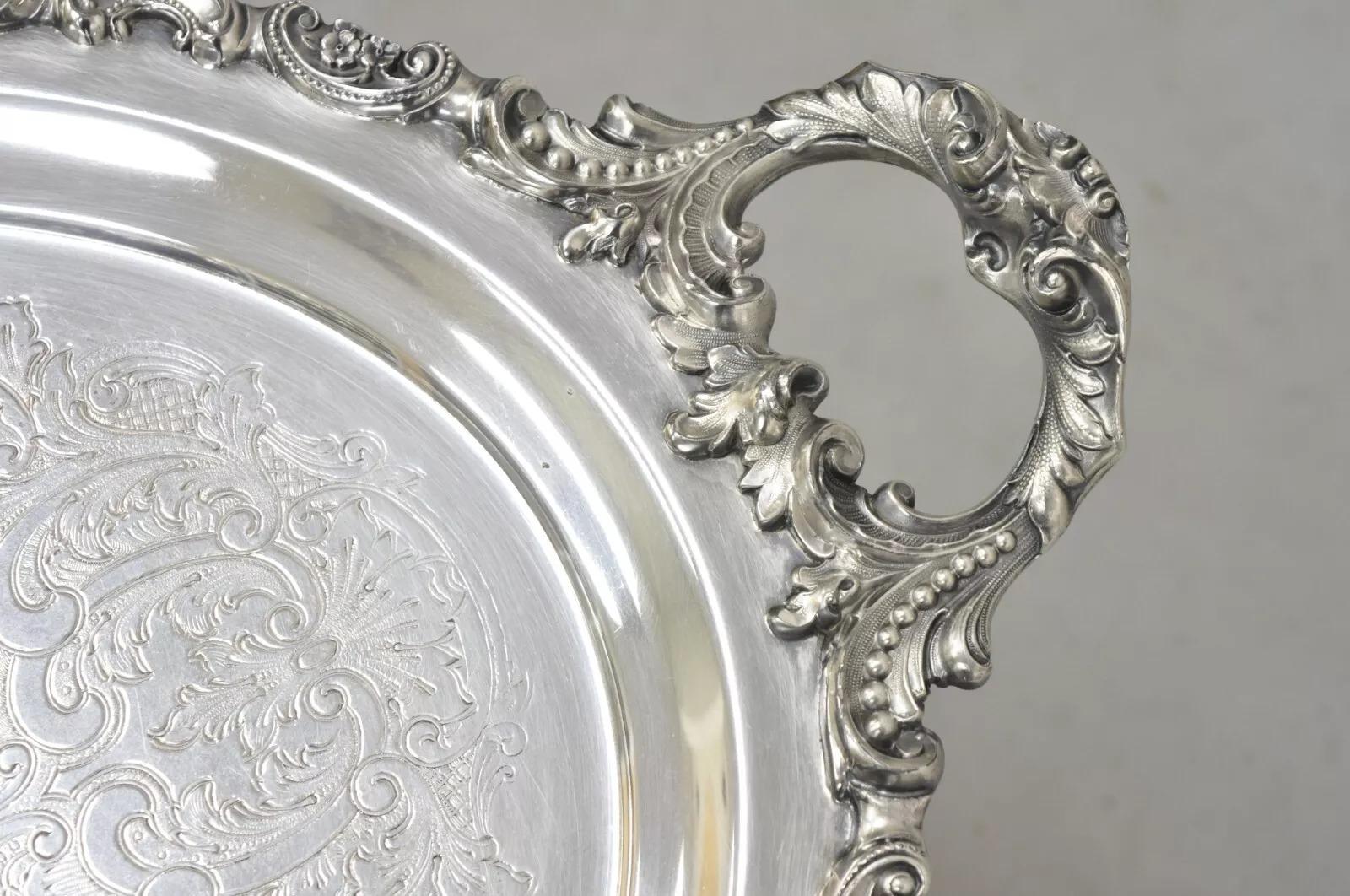 Vintage Baroque by Wallace Oval Silver Plated Victorian Serving Platter Tray For Sale 2