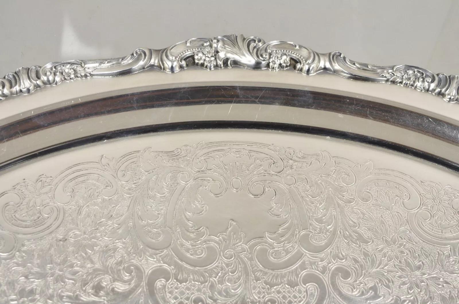 Vintage Baroque by Wallace Oval Silver Plated Victorian Serving Platter Tray For Sale 3