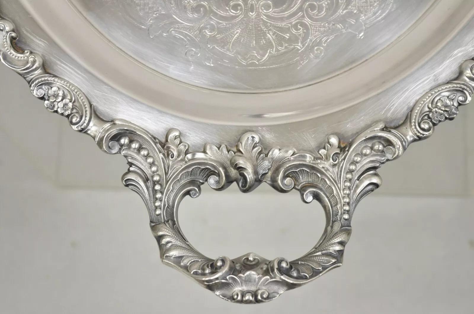 Vintage Baroque by Wallace Oval Silver Plated Victorian Serving Platter Tray For Sale 4