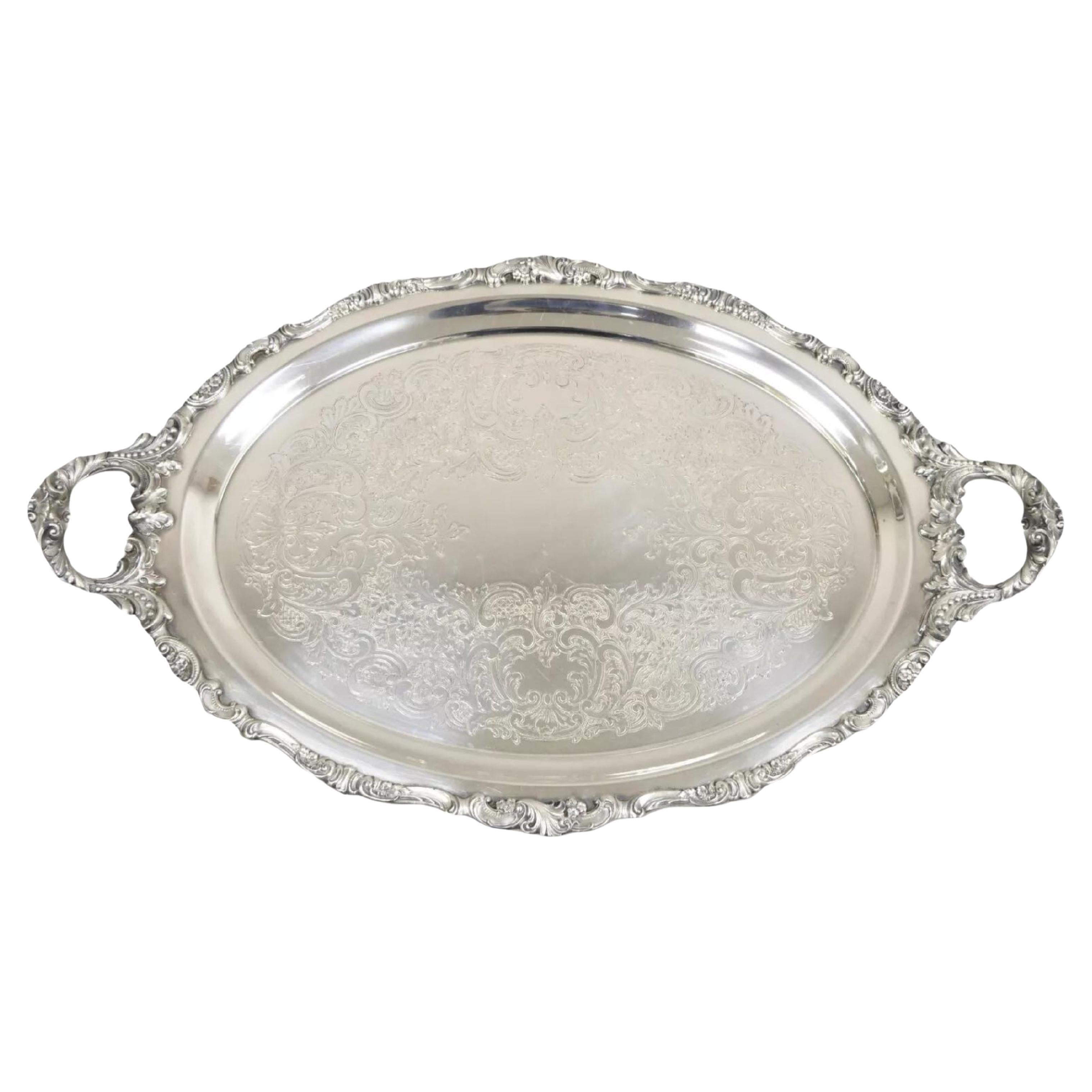 Vintage Baroque by Wallace Oval Silver Plated Victorian Serving Platter Tray For Sale