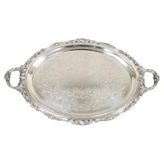 Plateau de service victorien ovale plaqué argent vintage baroque par Wallace