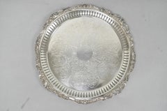 Vintage Baroque by Wallace Silver Plated Round Footed Serving Platter Bar Tray