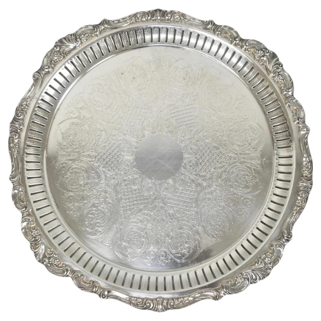 Vintage Barock von Wallace Versilbert Runde Fuß Servierplatte Bar Tablett