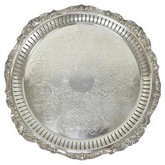 Vintage Baroque by Wallace Silver Plated Round Footed Serving Platter Bar Tray