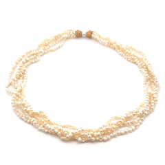 Vintage Baroque Fresh Water Pearls Multi Strand Necklace w/ 14k Gold Clasp