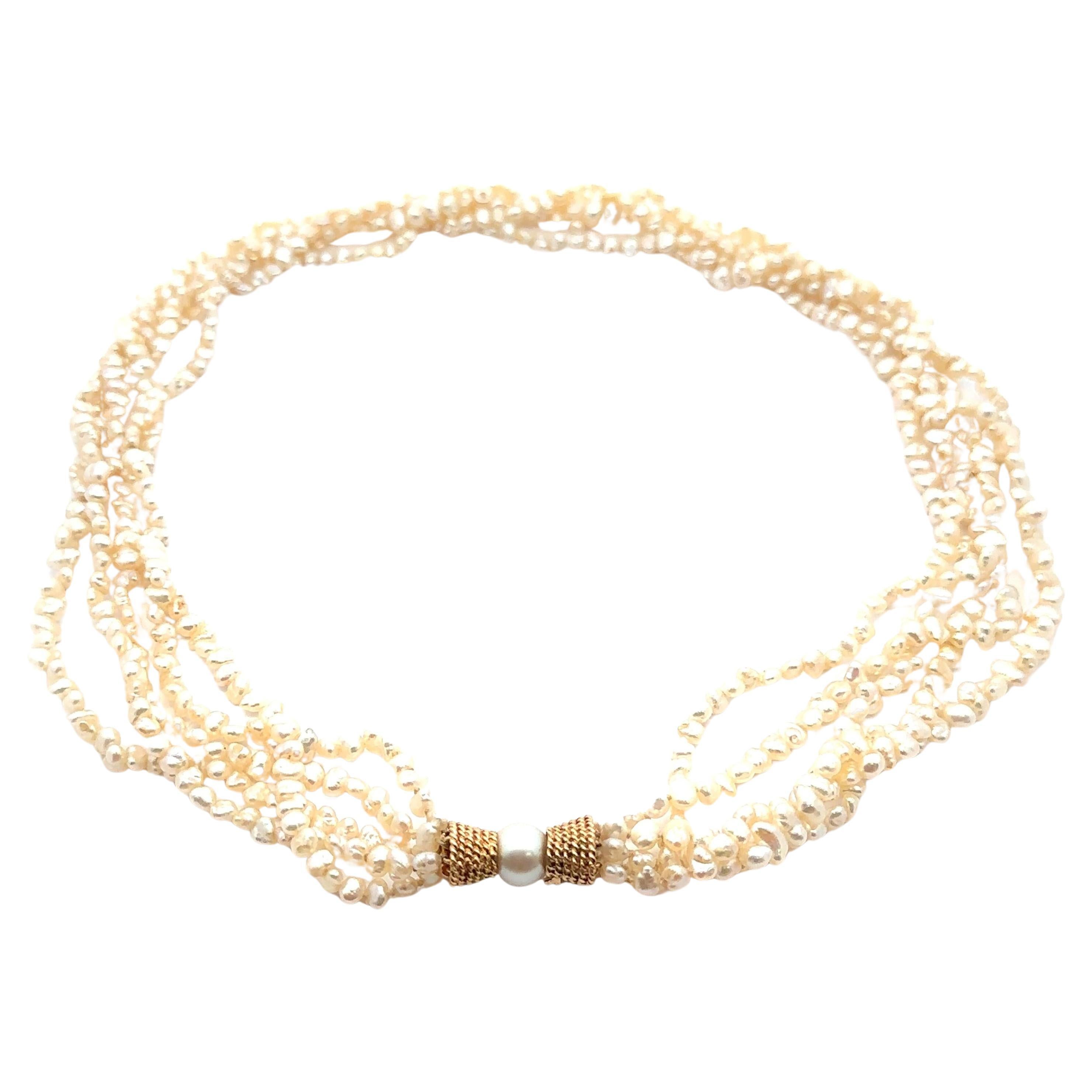 Vintage Baroque perles d'eau douce multi-brins avec fermoir en or 14k en vente