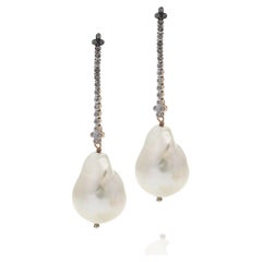 Vintage Baroque Pearl 9kt. Yellow Gold and Platinum Drop Earrings