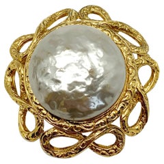 Vintage Baroque Pearl Chased Gallery Brooch 1960s