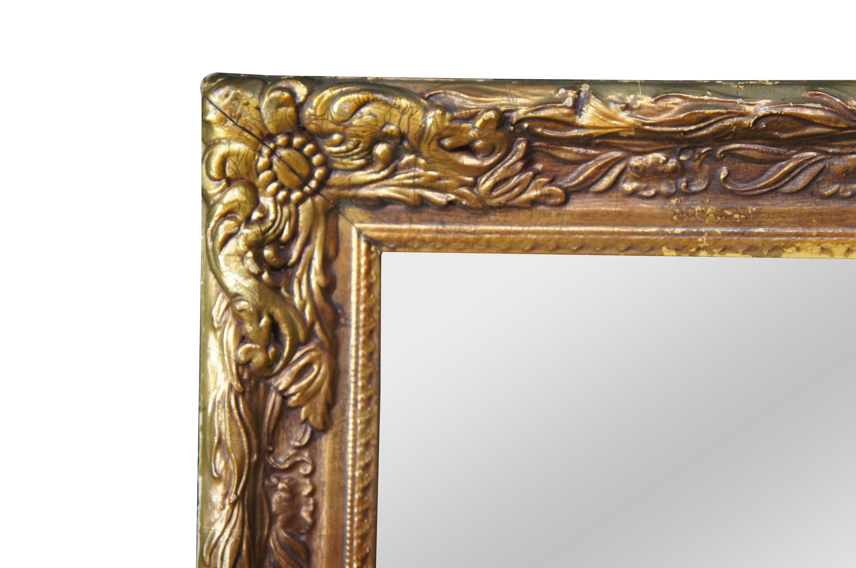 Vintage Baroque Revival Rectangular Gold Gilt Floral Wall Vanity Mirror 39