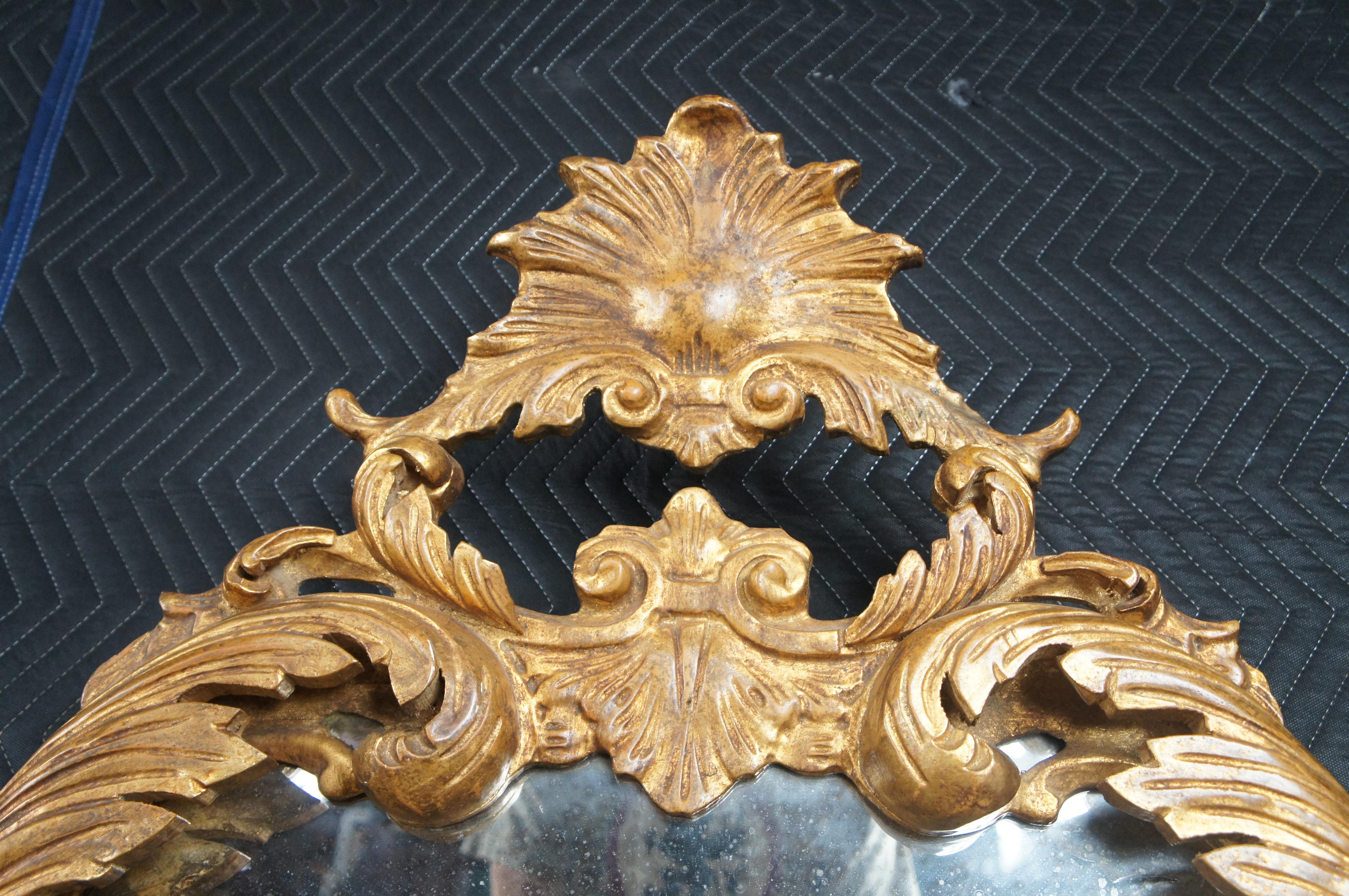 Vieille vanité murale dorée de style rococo baroque avec miroir de cheminée vieilli de 48 pouces en vente 4