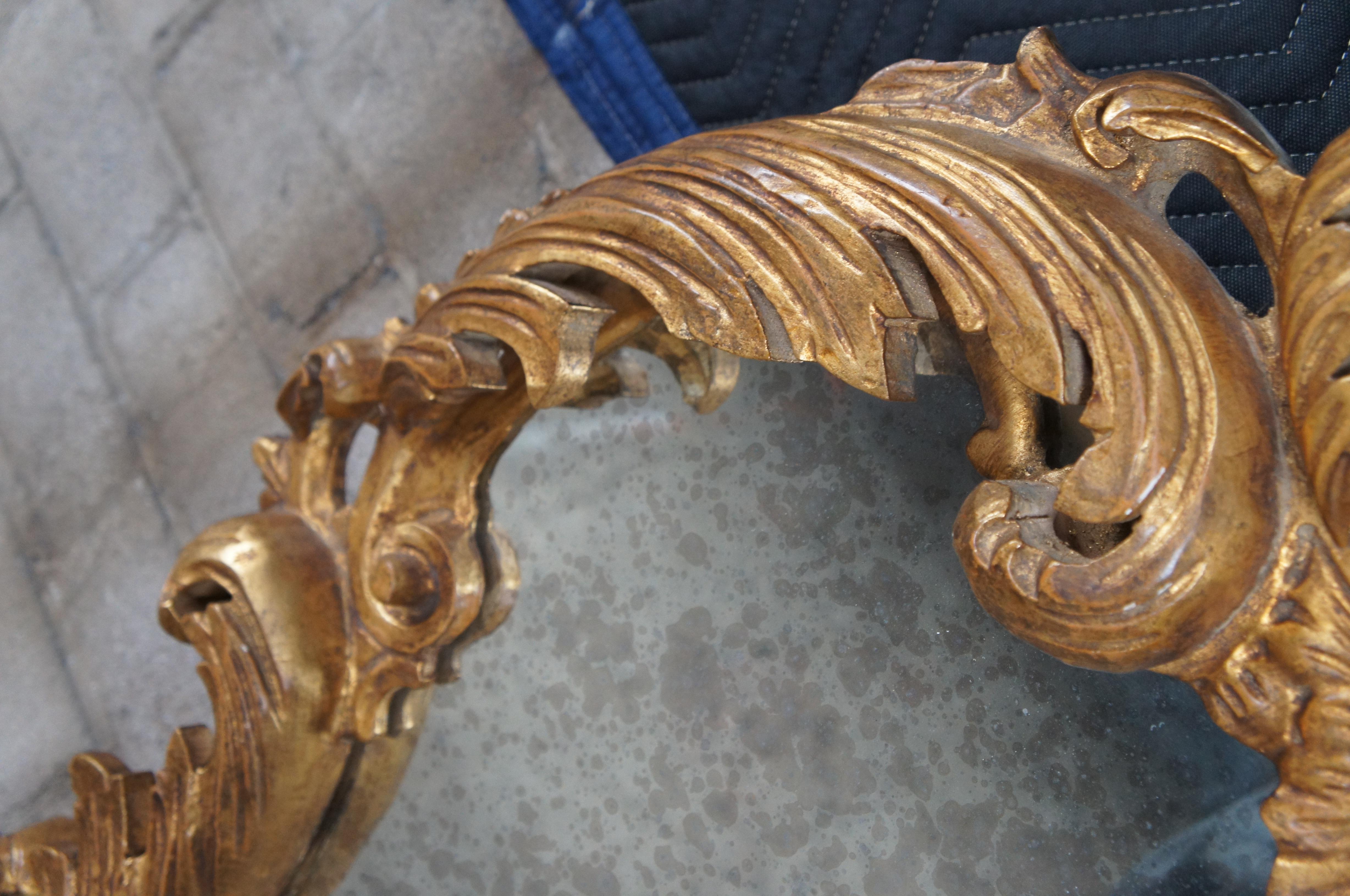 Vieille vanité murale dorée de style rococo baroque avec miroir de cheminée vieilli de 48 pouces en vente 2