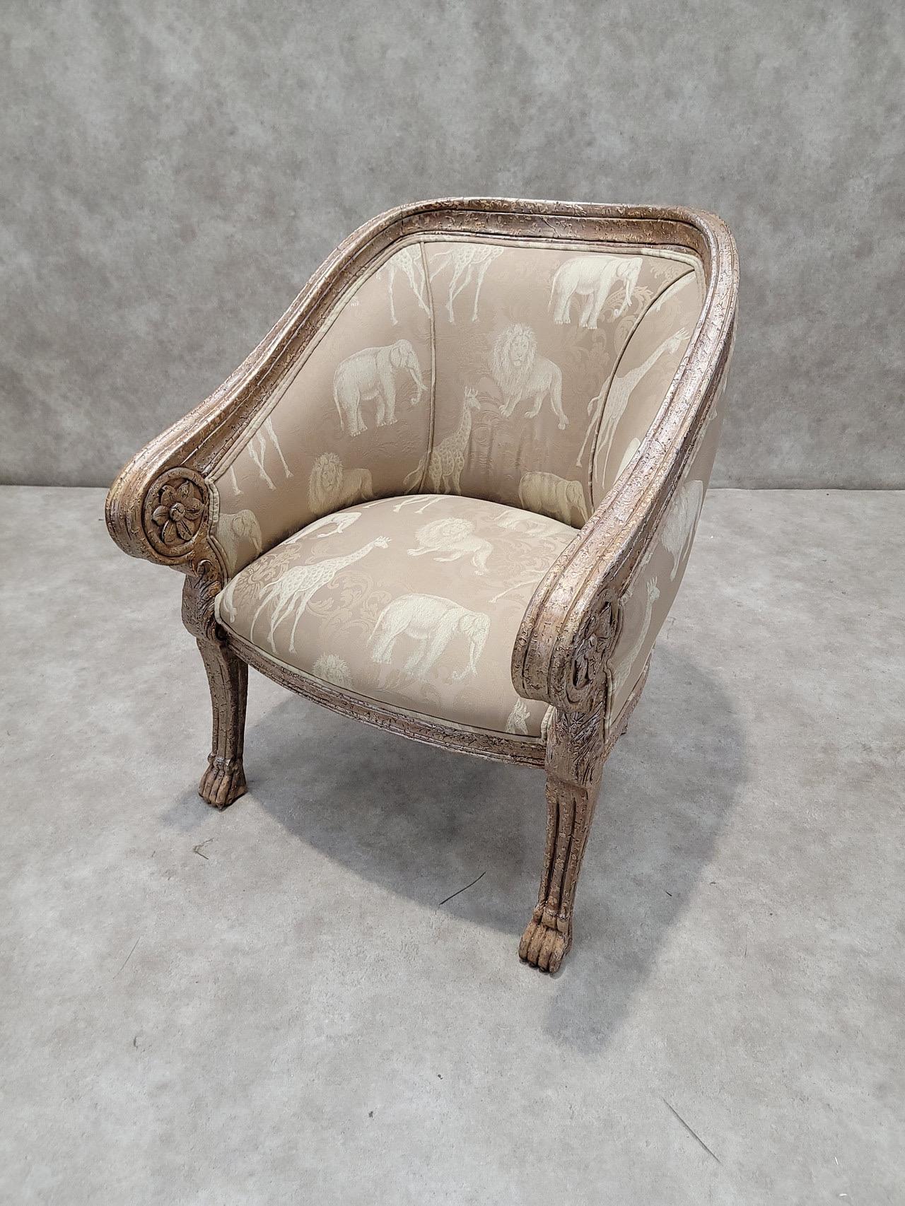 Loungesessel im Barockstil mit Safari-Druck und Fassrückenlehne als Akzent (Farbe) im Angebot