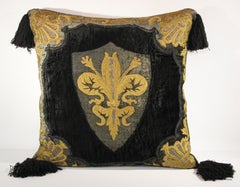 Vintage Baroque Silk Velvet Applique Throw Decorative Pillow with Tassels
