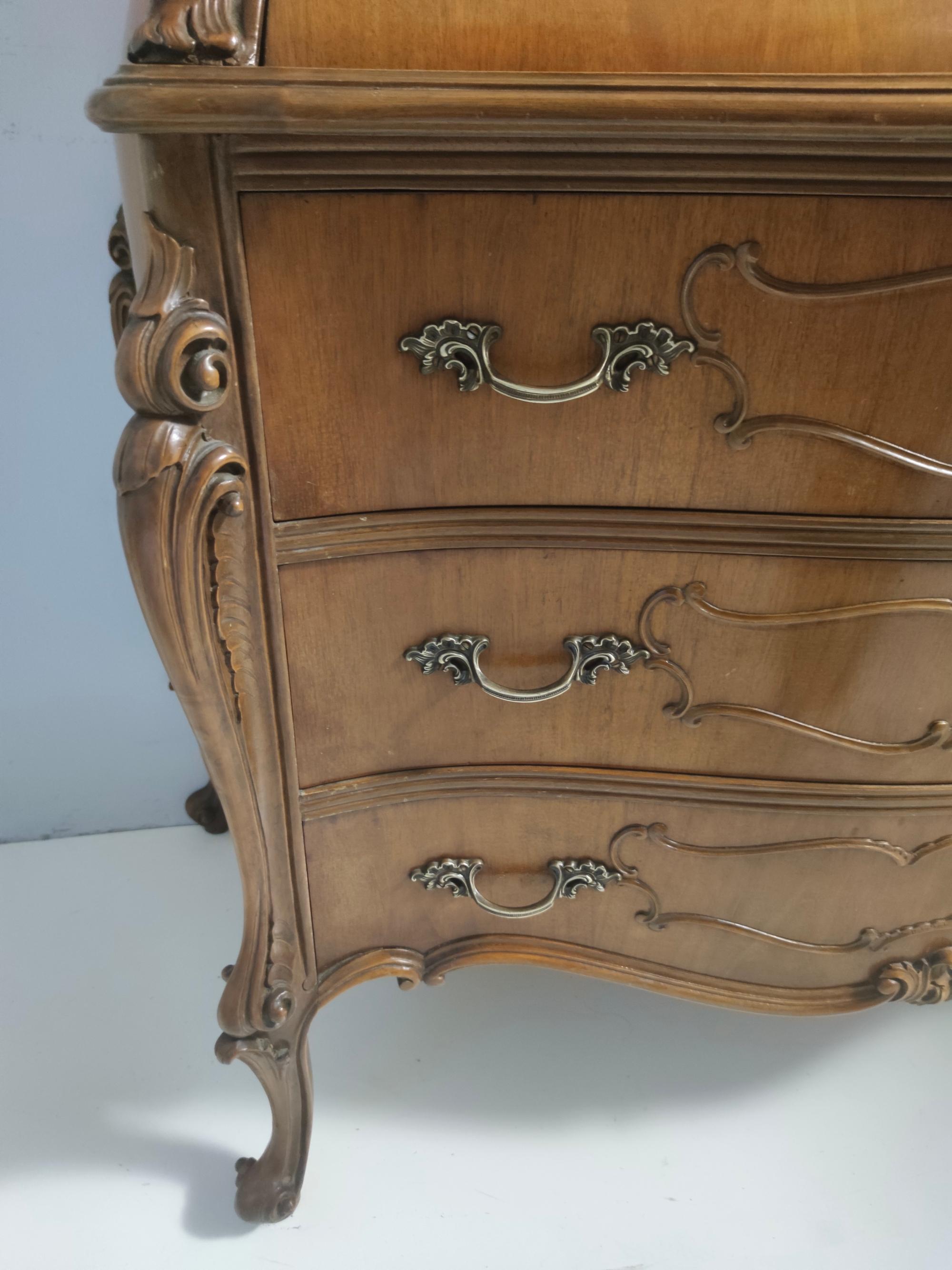 Vintage Baroque Solid Walnut Dresser with Inlaid Designs, Italy For Sale 4