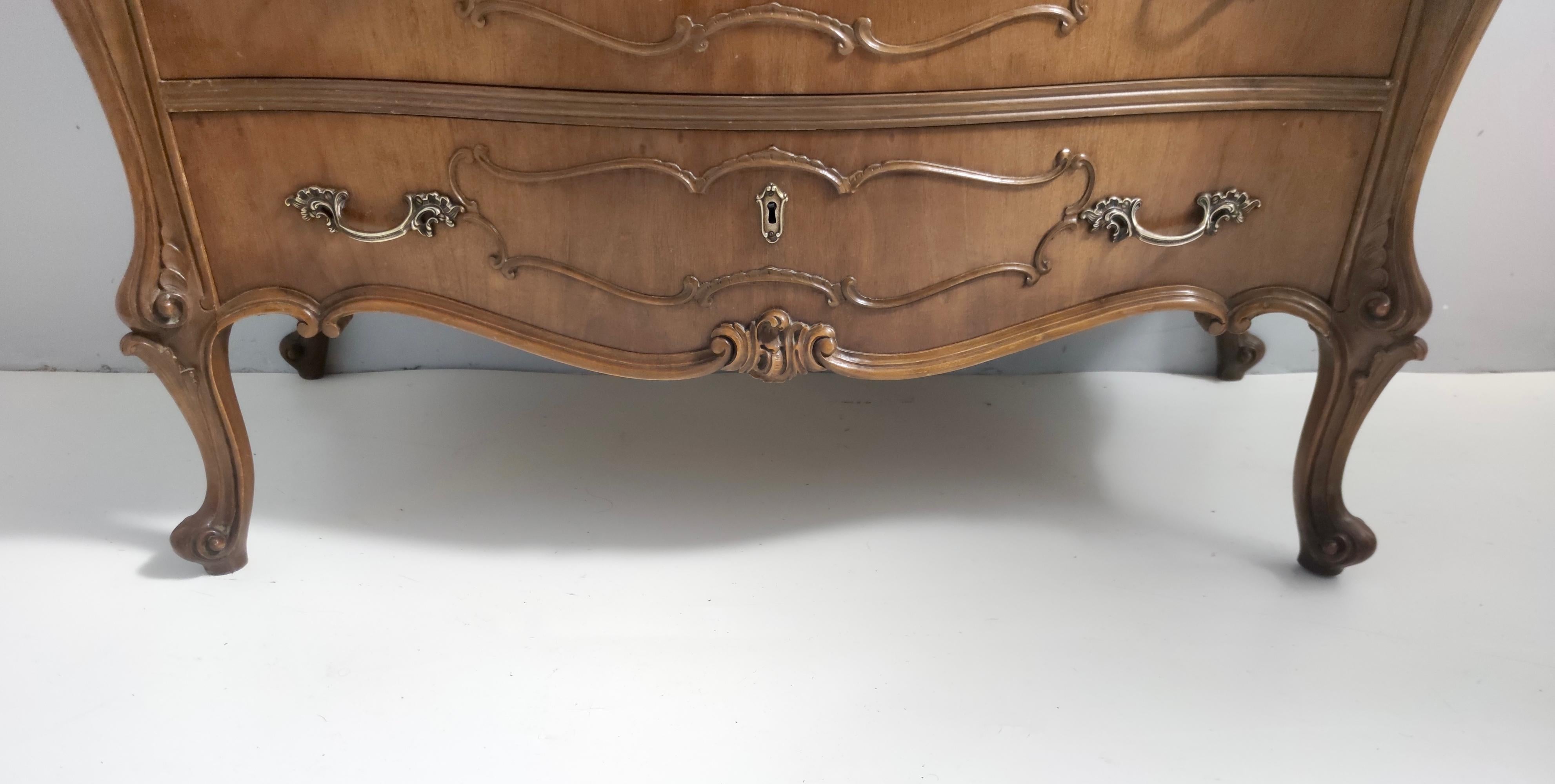 Vintage Baroque Solid Walnut Dresser with Inlaid Designs, Italy For Sale 5