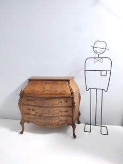 Vintage Baroque Solid Walnut Dresser with Inlaid Designs, Italy