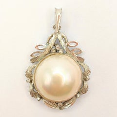 Vintage Baroque Style 14mm Mabé Pearl Necklace Pendant in Sterling Silver