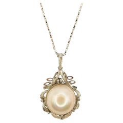 Collier de perles de Mabé de style baroque vintage 14mm pendentif en argent sterling