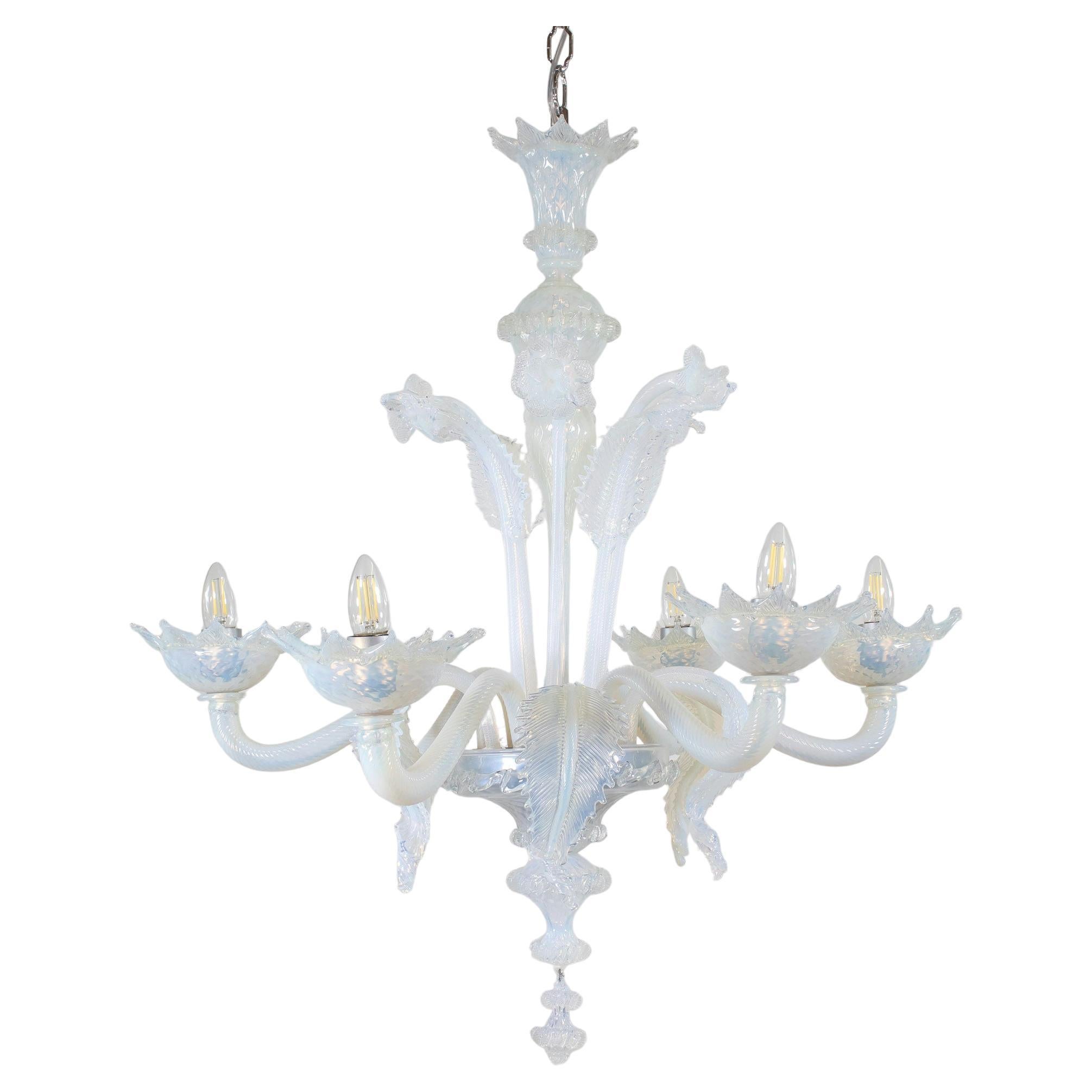Vintage Barock Stil 6-Arm Opalin Murano Kronleuchter
