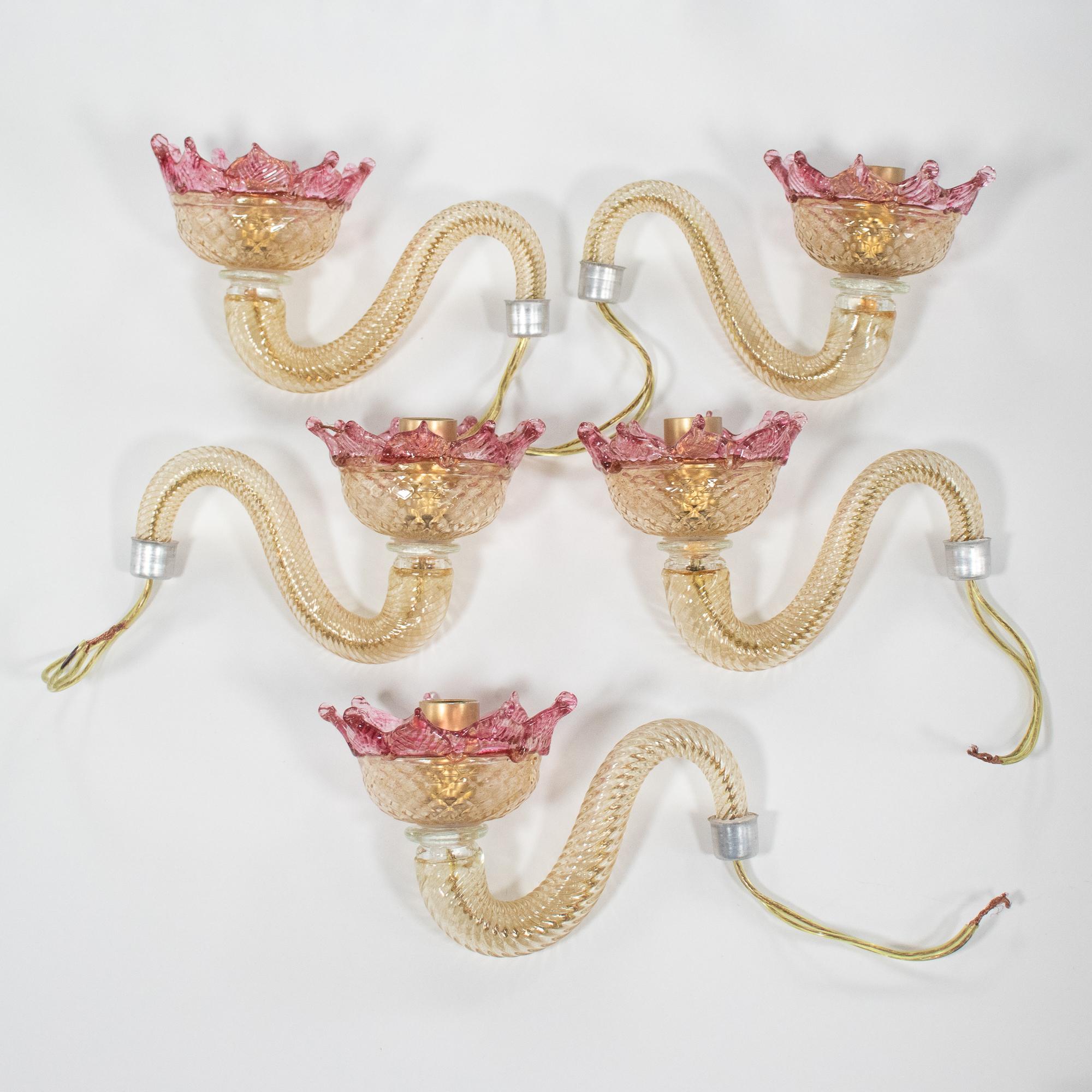 Ambra e rosa in stile barocco vintage  Lampadario di Murano alla maniera di G. Briati in vendita 2