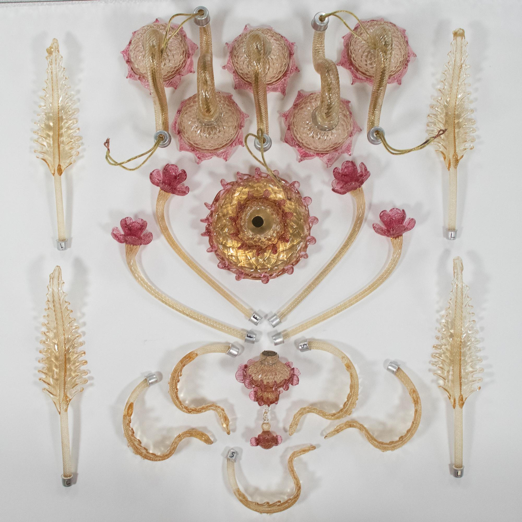 Ambra e rosa in stile barocco vintage  Lampadario di Murano alla maniera di G. Briati in vendita 5