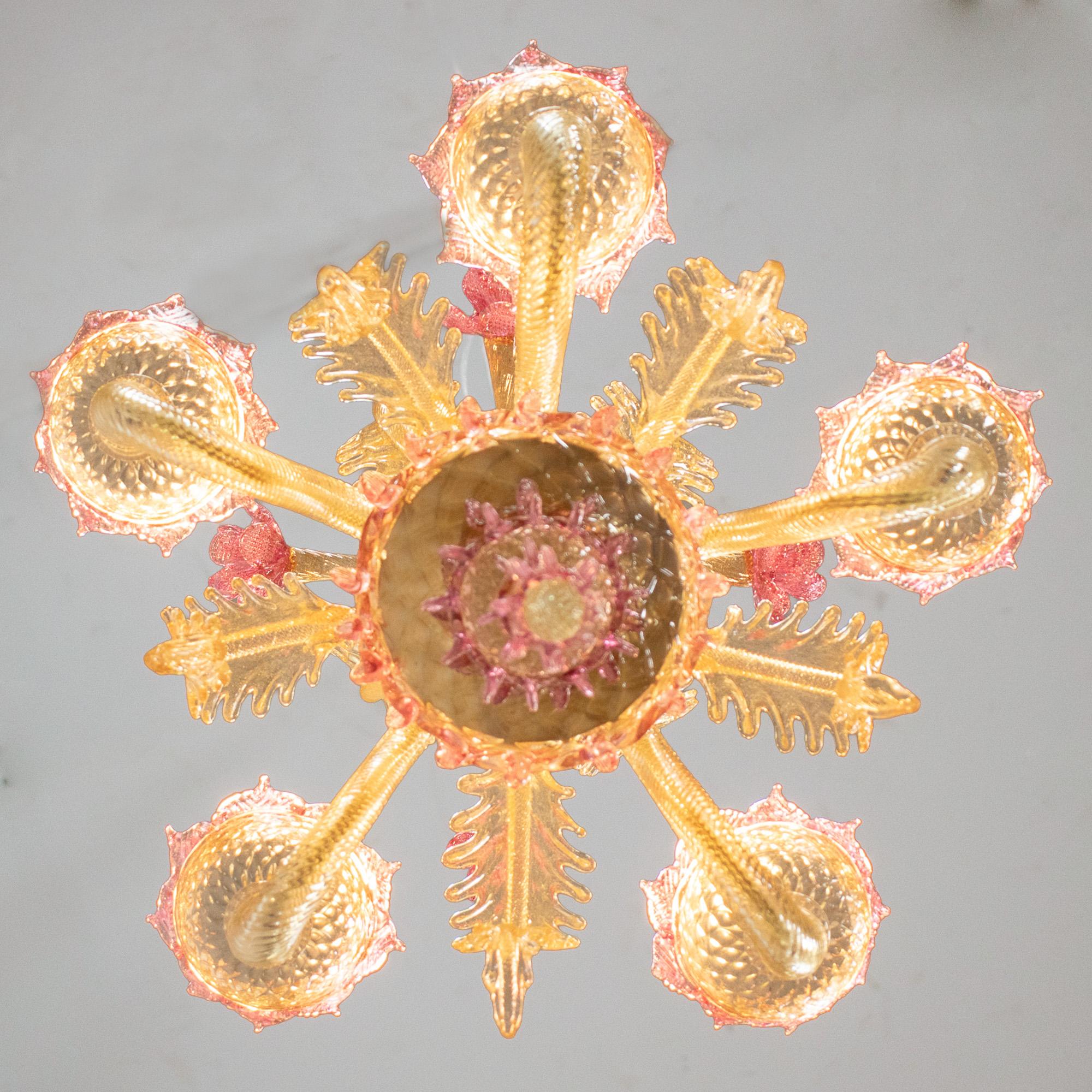 Ambra e rosa in stile barocco vintage  Lampadario di Murano alla maniera di G. Briati in vendita 7