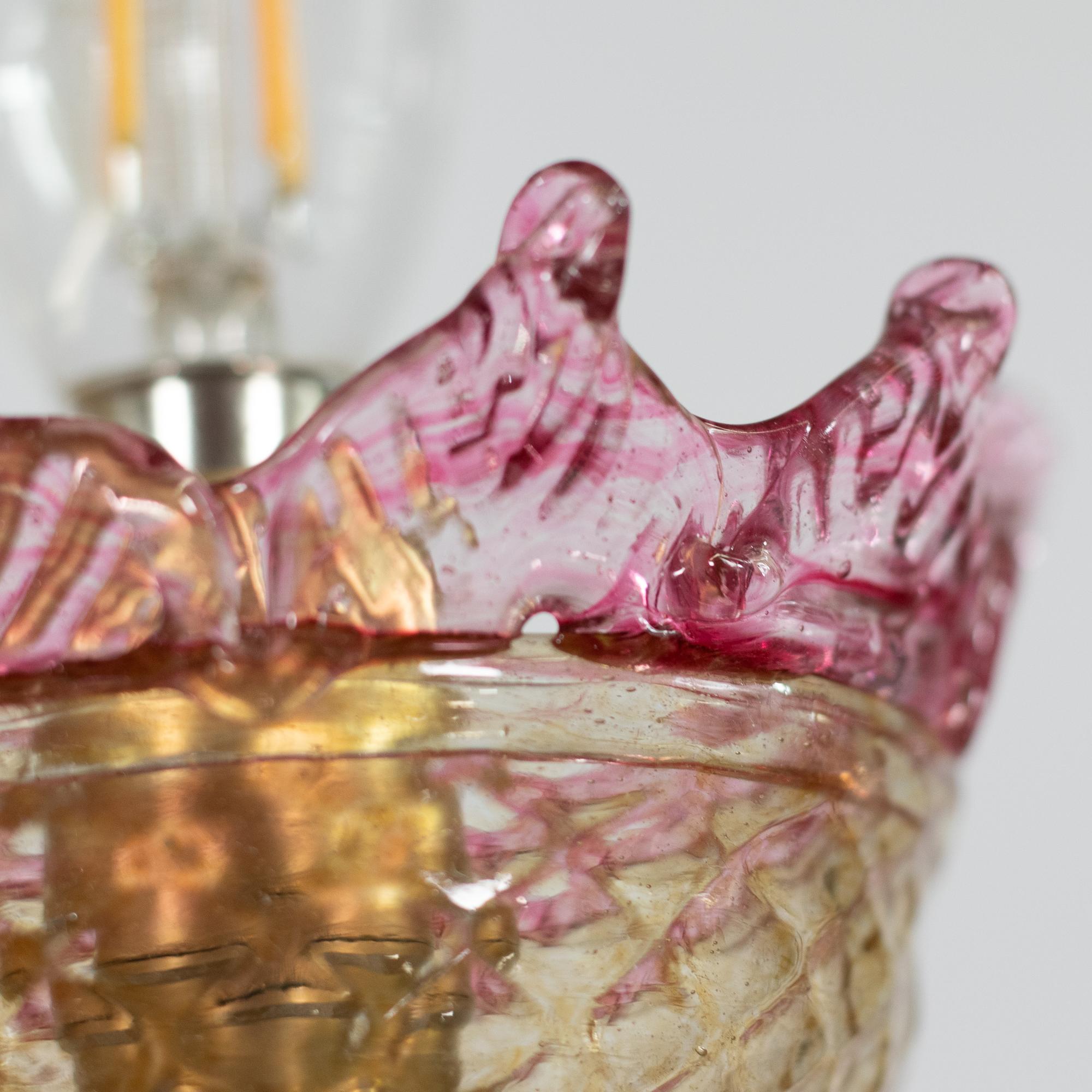 Ambra e rosa in stile barocco vintage  Lampadario di Murano alla maniera di G. Briati in vendita 8